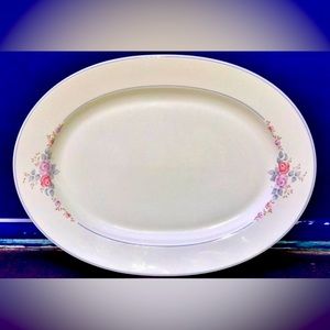 Vintage PFALTZGRAFF Ivory White Blue Striped Edge Floral Oval Serving Plate